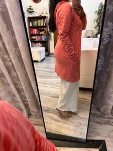Peach Long Sweatshirt With Hoodie