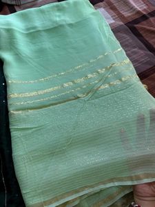 Striped &amp; Dotted Green Sarees (Set of 2)