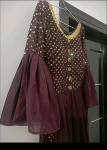 Embroid Long Dress With Plazo Dupatta