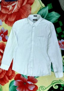 Zudio White Polka Dot Slim Fit Shirt