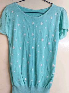 Mint Green Polka Dot Top - Size Medium