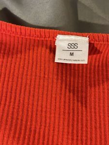 Orange Ribbed Tie-Front Crop Top