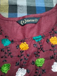 Embroidery Feeding Maroon Kurti