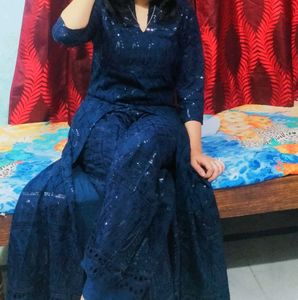 Navy Blue Embroidered Kurta Set
