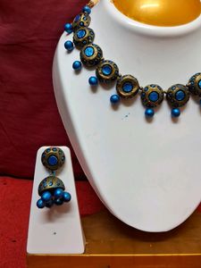 Handmade Sea Blue Terracotta Choker Set
