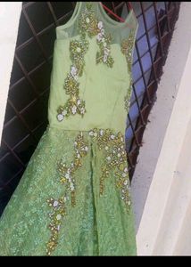 Green Embellished Tiered Dress
