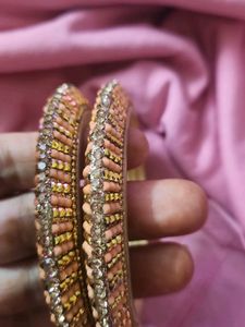 Peach &amp; Gold Beaded Bangles