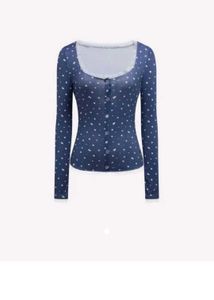 Lace Trimmed Navy Long Sleeve Top