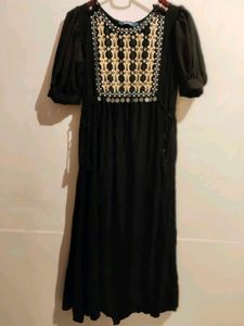 Black Embroidered Midi Dress
