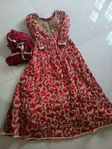 Red &amp; Gold Embellished Gown