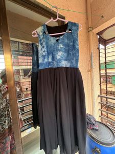 Denim &amp; Chiffon Fit &amp; Flare Dress