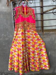 Pink & Yellow Embellished Anarkali Dress