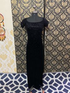 Black Velvet Embellished Maxi Dress