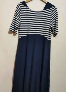 Navy Blue &amp; White Lining Dress For Girl Or Woman