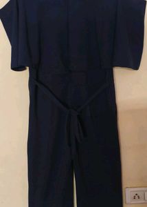 Elegant Navy Blue Cape Jumpsuit