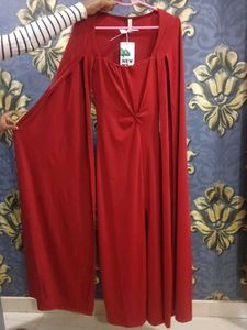Elegant Red Gown with Cape Sleeves