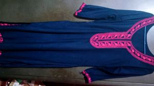 Navy Blue Embroidered Tunic Kurta Top