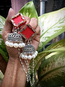 Red Jhumka Earrings