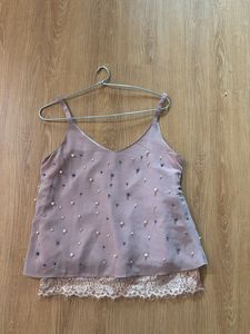 Peach Spegatti Top With Pearl Details