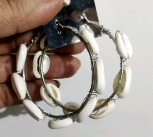 Cowrie Shell Hoop Earrings (New But No Price Tag)