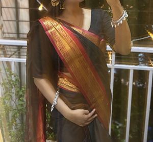 Elegant Black &amp; Red Saree