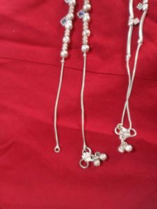 Silver Beaded Anklets with Purple Accents