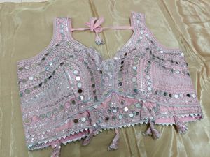 Pink Mirror And Sequins Work Blouse