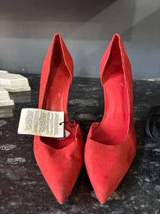 MANGO RED SUEDE PUMPS