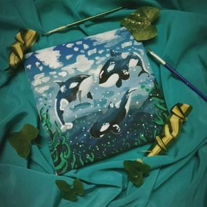 Ocean Ballet – Orcas in Motion 🌊| Handmade Canvas