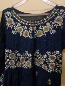 Navy Embroidered Anarkali Dress