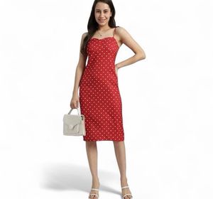 Red polka dot midi dress with Fitted Silhouette