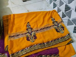 Elegant Purple- yellow and red-cream sarees
