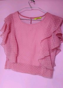 Pink Ruffle Sleeve Blouse