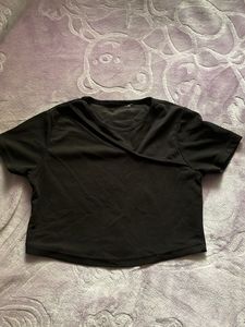 Black Crop Top With A Slit On Shoulder