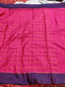 Pink &amp; Purple Checkered Saree