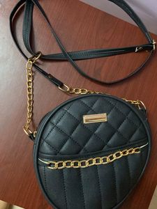 Black With Gold Chain Sling Bag