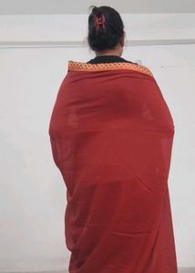 Rust Saree with Gold Border