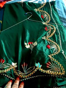 Green Gota Patti saree yellow blouse 44 inch