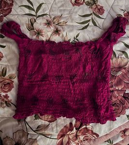 Pink Shirred Crop Top