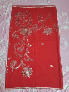 Red &amp; Gold Embellished Saree