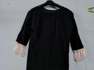 Black Kurti with Embroidery &amp; Tassels