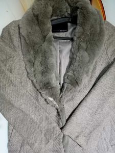 Gray Faux Fur Trim Coat
