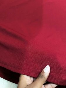 Burgundy Mini Dress with Puff Sleeves &amp; High Neck