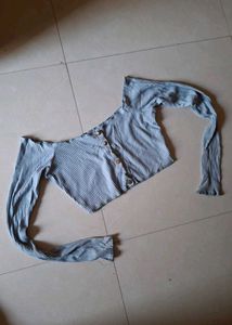 Ribbed Button-Up Crop Top