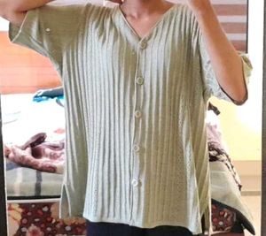 V-neck Olive Green Cardigan Sweater