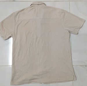 Beige Short Sleeve Button-Down Shirt