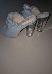 Denim Glass Heels. On Sale
