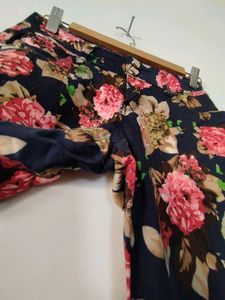 Navy Blue Floral Print Pants (Women's)