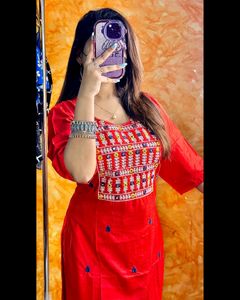 Red Embroidered Kurti