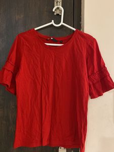 Red Ruffle Sleeve Top